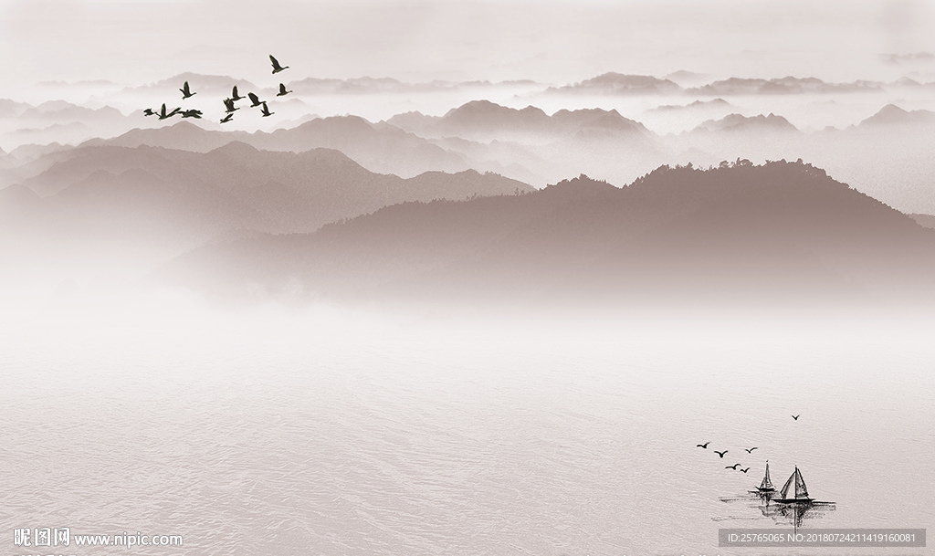 中式山水画电视背景墙