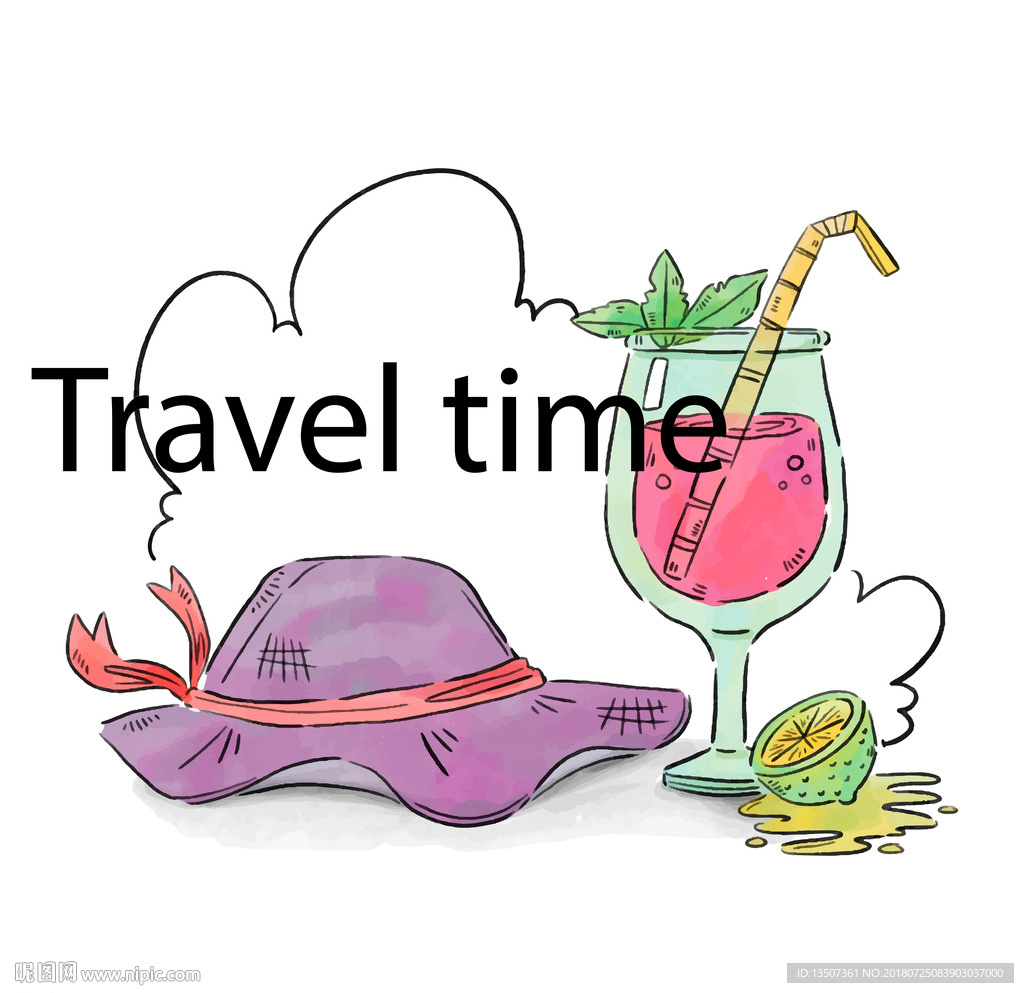 手绘去海边旅行度假插画设计AI