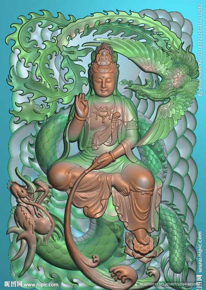 龙凤观音挂件46牌精雕图浮雕图