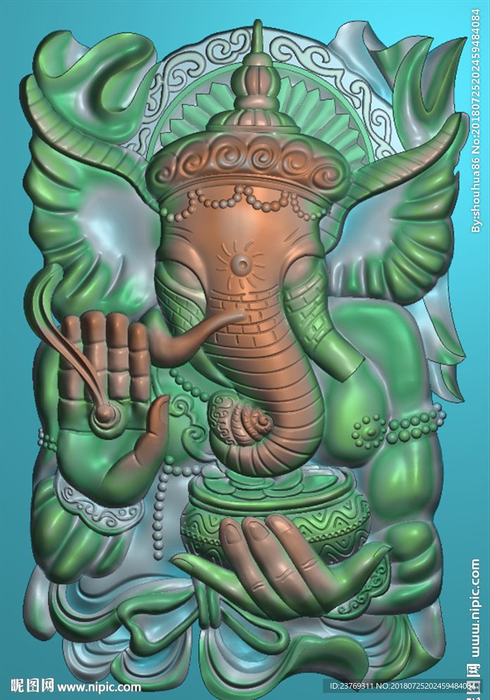 藏式大象挂件玉雕兽牌精雕图浮雕