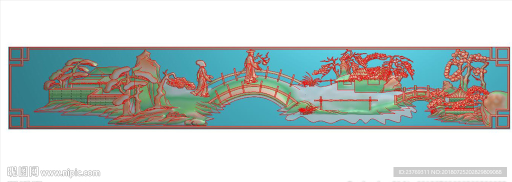 横板山水小桥风景围板长板精雕图