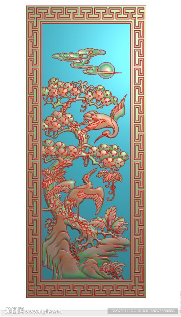 仿古松鹤松树仙鹤仿古靠背精雕图
