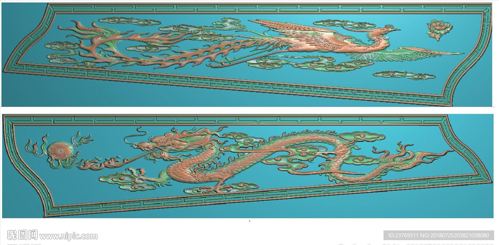 龙凤棺材挡板帮子精雕图浮雕灰度