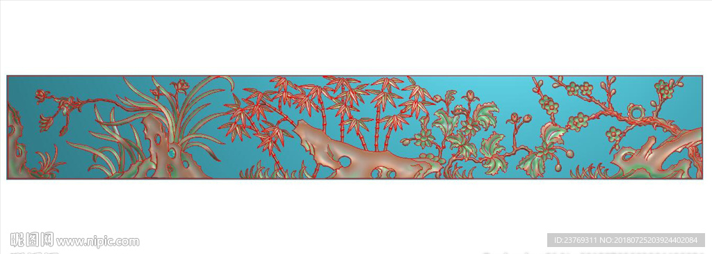 横板梅兰竹菊仓板精雕图浮雕灰度