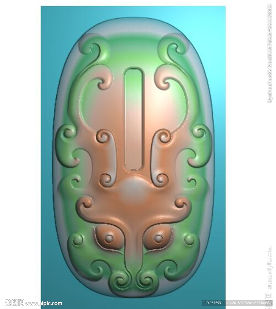 兽头带扣玉雕兽牌兽面挂件精雕图