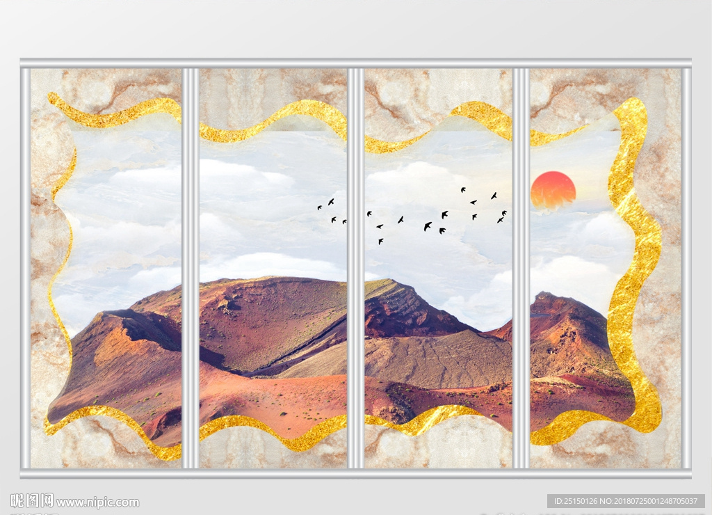 山水大理石金箔石纹移门