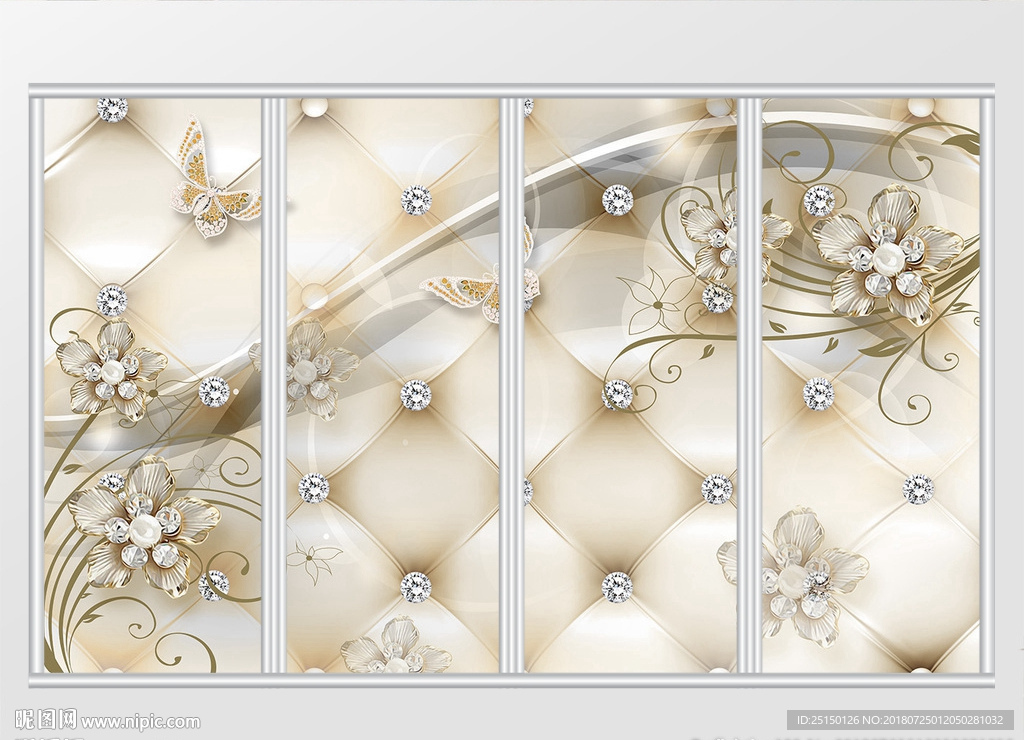 梦幻水晶钻石珠宝花朵蝴蝶移门