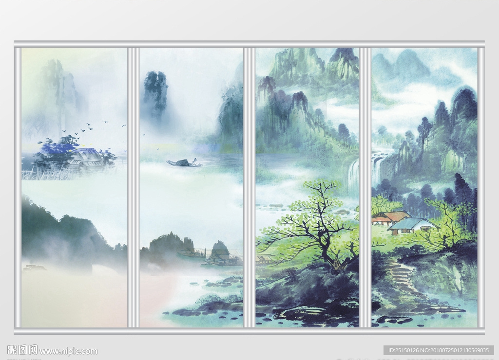 清新创意新中式山水移门