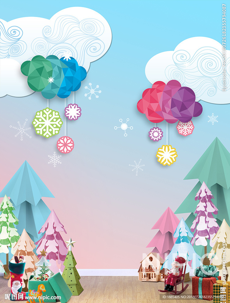 儿童可爱风格下雪圣诞海报
