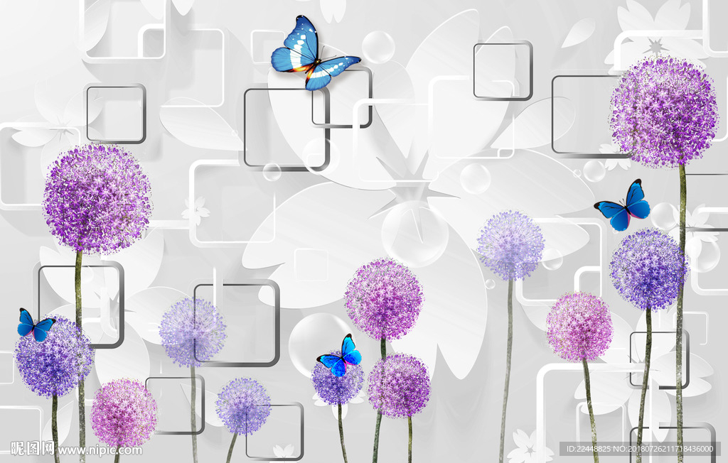 创意大气彩色蒲公英电视背景墙