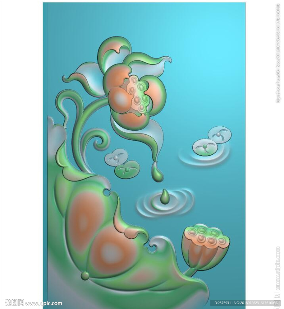 滴水仿古莲花荷花玉雕挂件精雕图