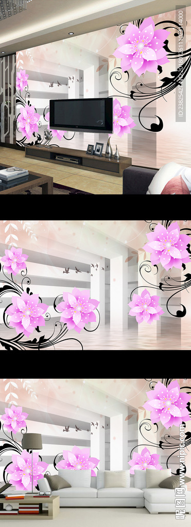 梦幻抽象花朵时尚电视背景墙