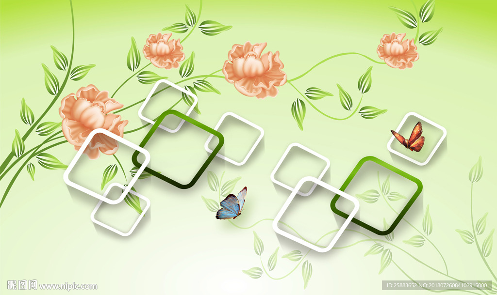 简约花藤蝴蝶3D电视背景墙