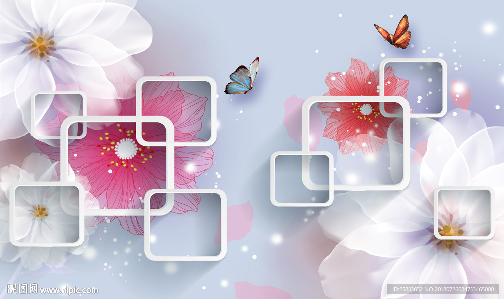 温馨透明鲜花电视背景墙