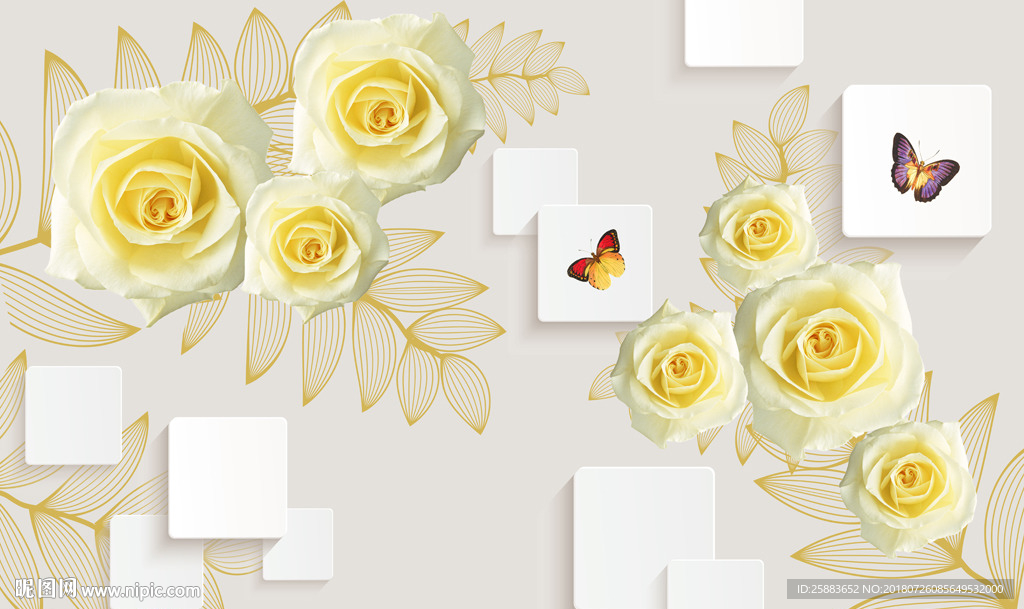 时尚蝶恋花3D电视背景墙