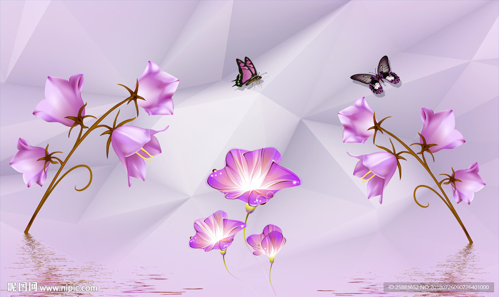 蝶恋花3D电视背景墙