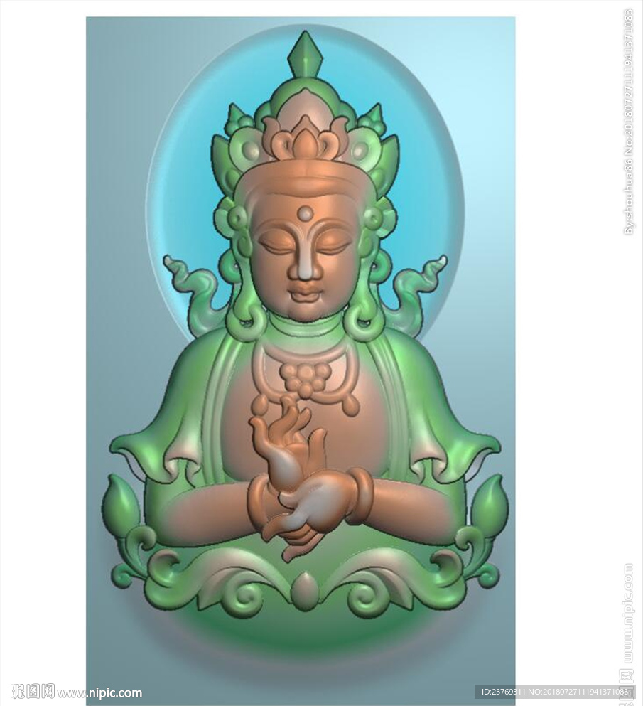 藏式半身观音挂件绿度母精雕图