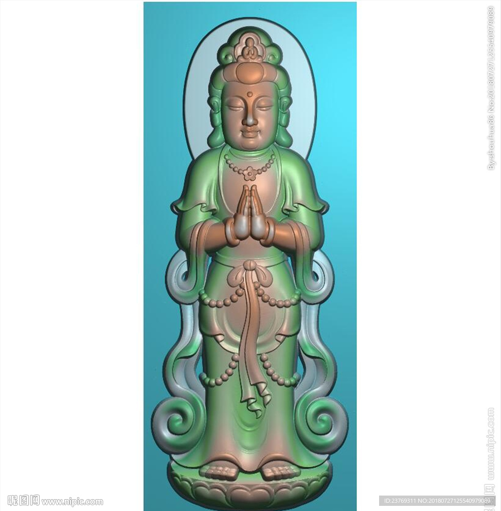 正装双手合十站立观音挂件精雕图