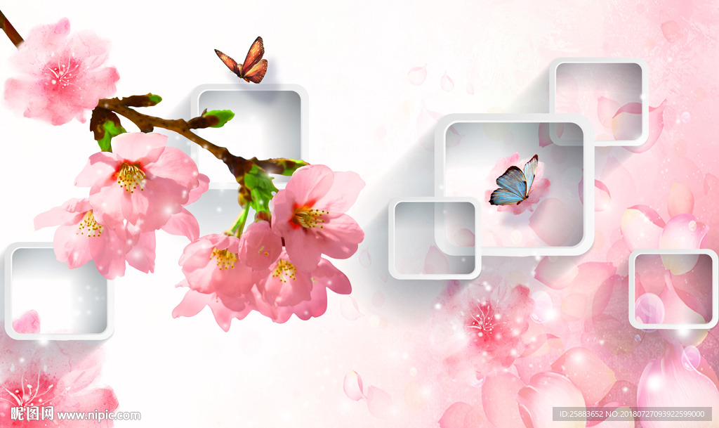 简约浪漫桃花电视背景墙