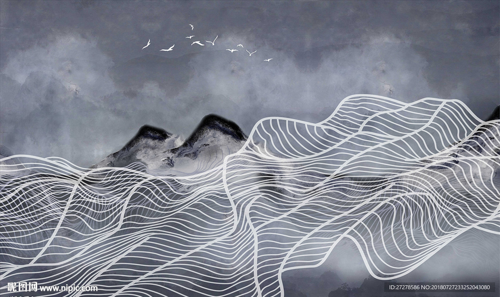 大型线条山水画壁纸