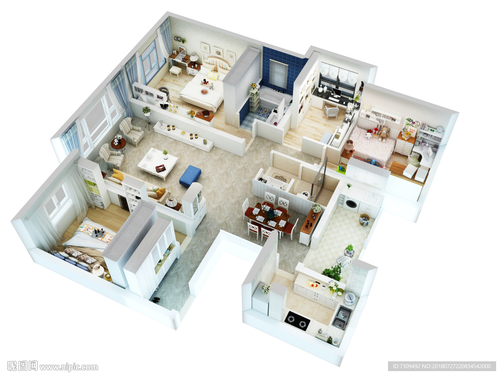 美式田园风格户型效果图