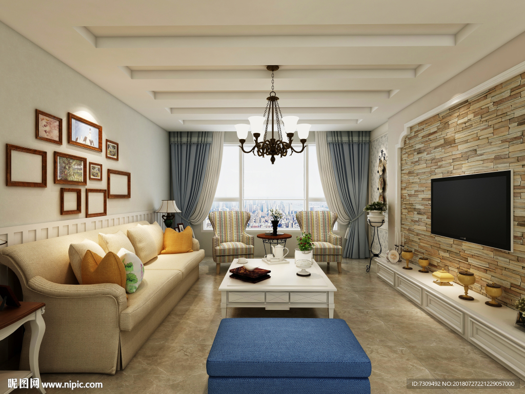 美式田园室内客厅装修效果图