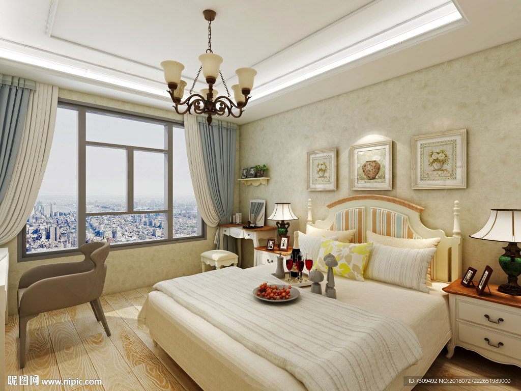 美式田园室内卧室装修效果图