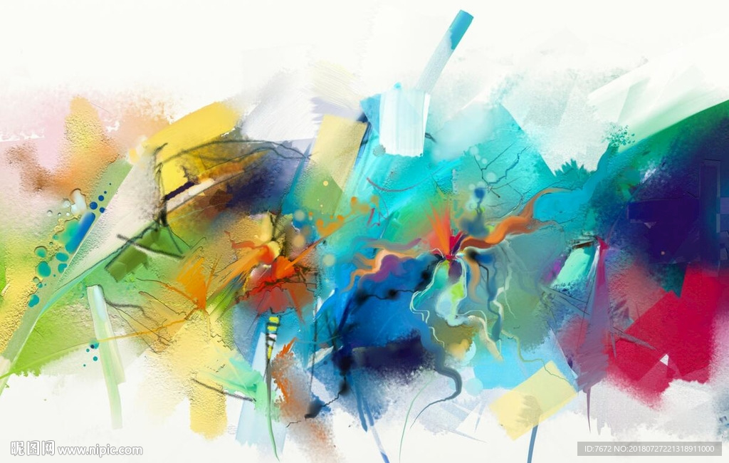 北欧简约手绘现代抽象水彩壁画