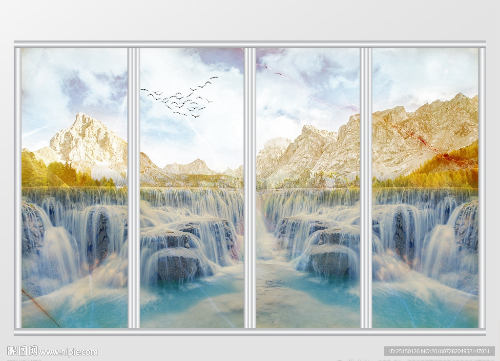 大理石纹风景移门