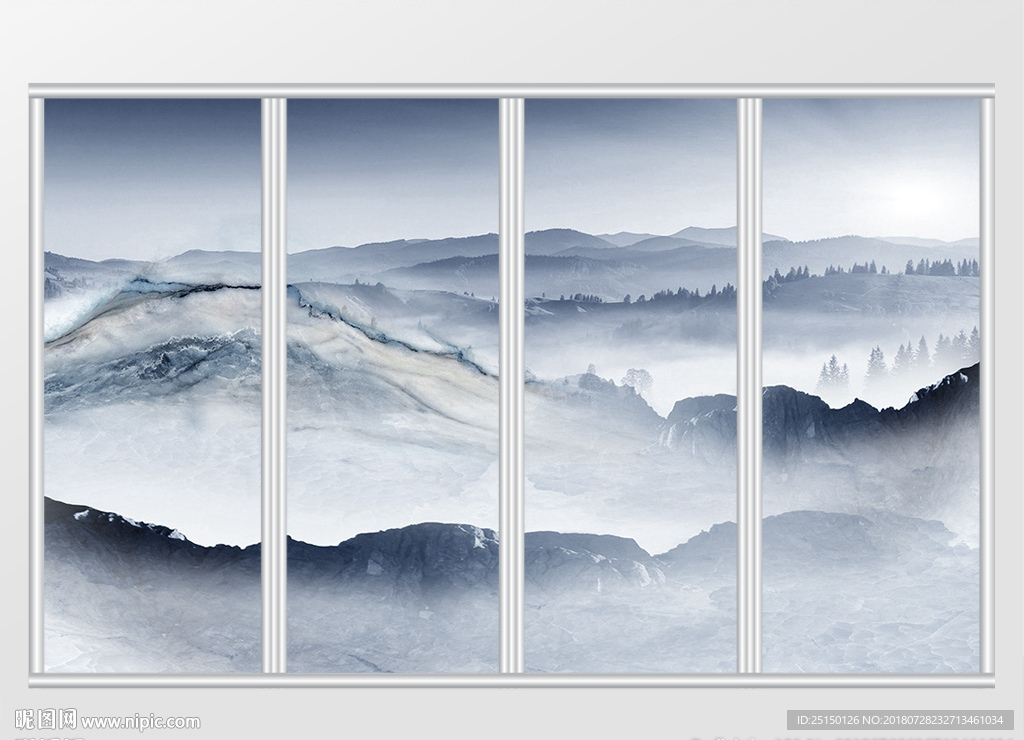 大理石纹风景移门