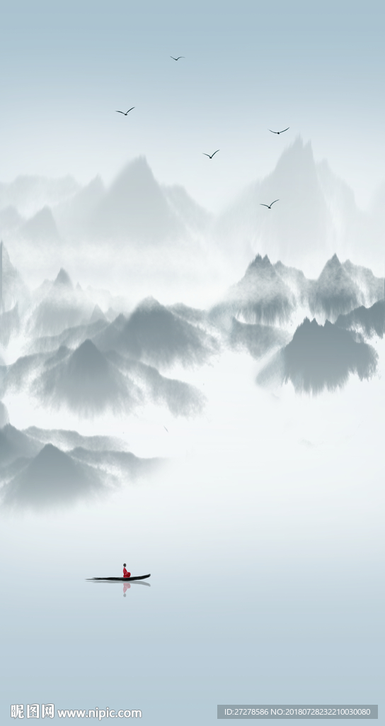 高清竖幅山水画装饰画