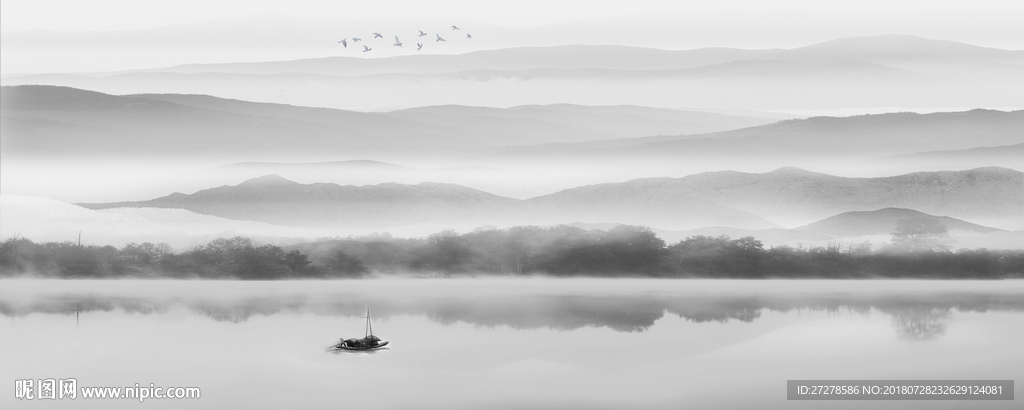 巨型新中式五米水墨山水画壁纸