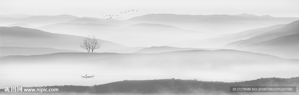 巨型五米长山水画背景壁纸