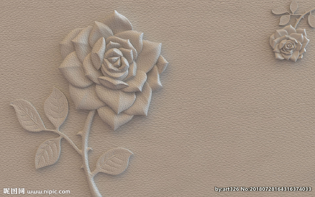 立体钻石皮雕系列玫瑰背景墙壁画