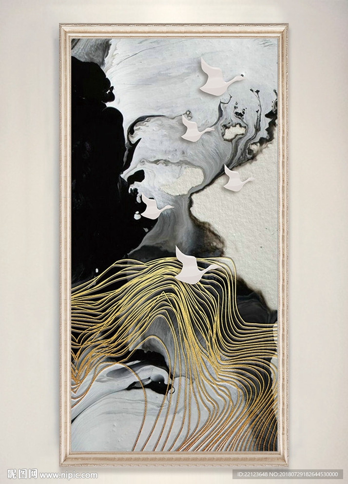 抽象线条飞鸟云彩天空装饰画图片