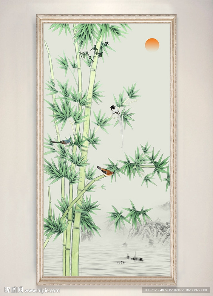 新中式花鸟竹子装饰画