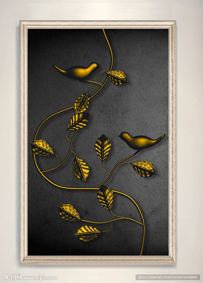 立体金色树枝小鸟装饰画