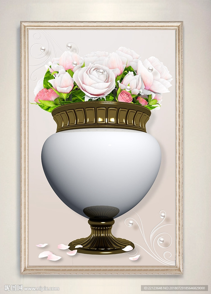 3D立体花瓶玫瑰花装饰画