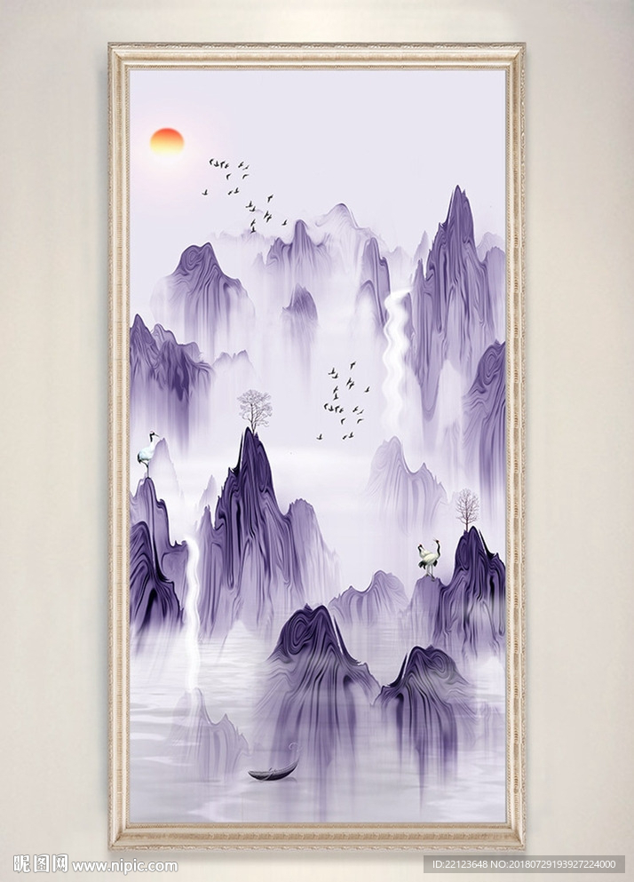 新中式山水仙鹤装饰画