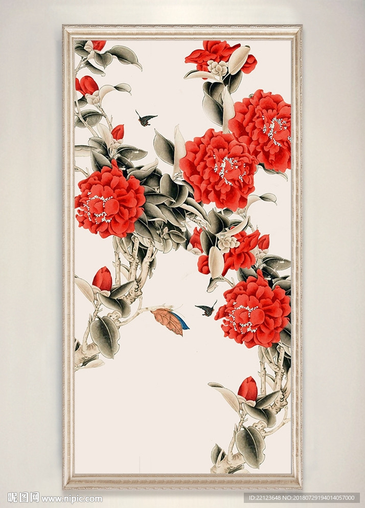 中国风红色花朵装饰画