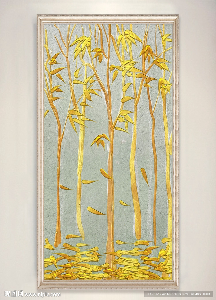 浮雕质感金色树木装饰画