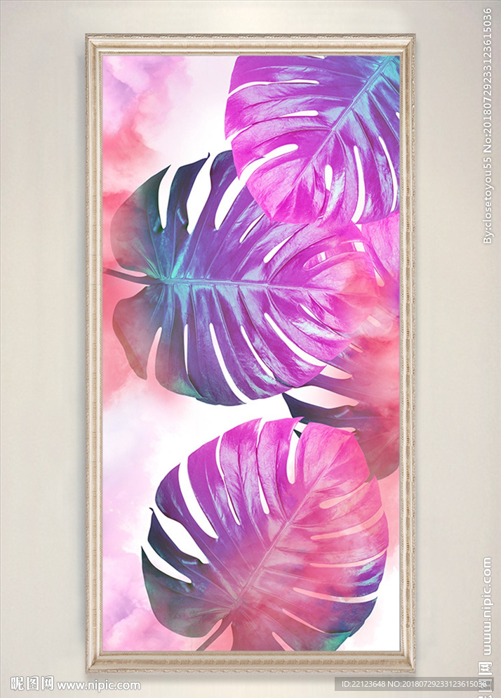 炫彩龟背植物叶子装饰画