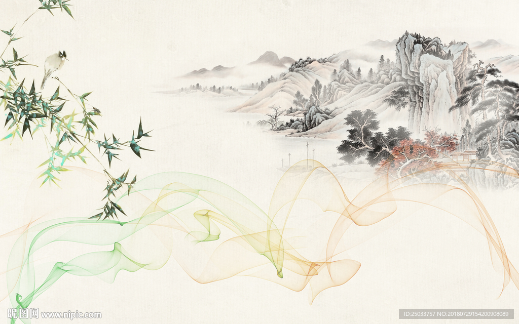 水墨竹子创意线条屏风玄关背景底