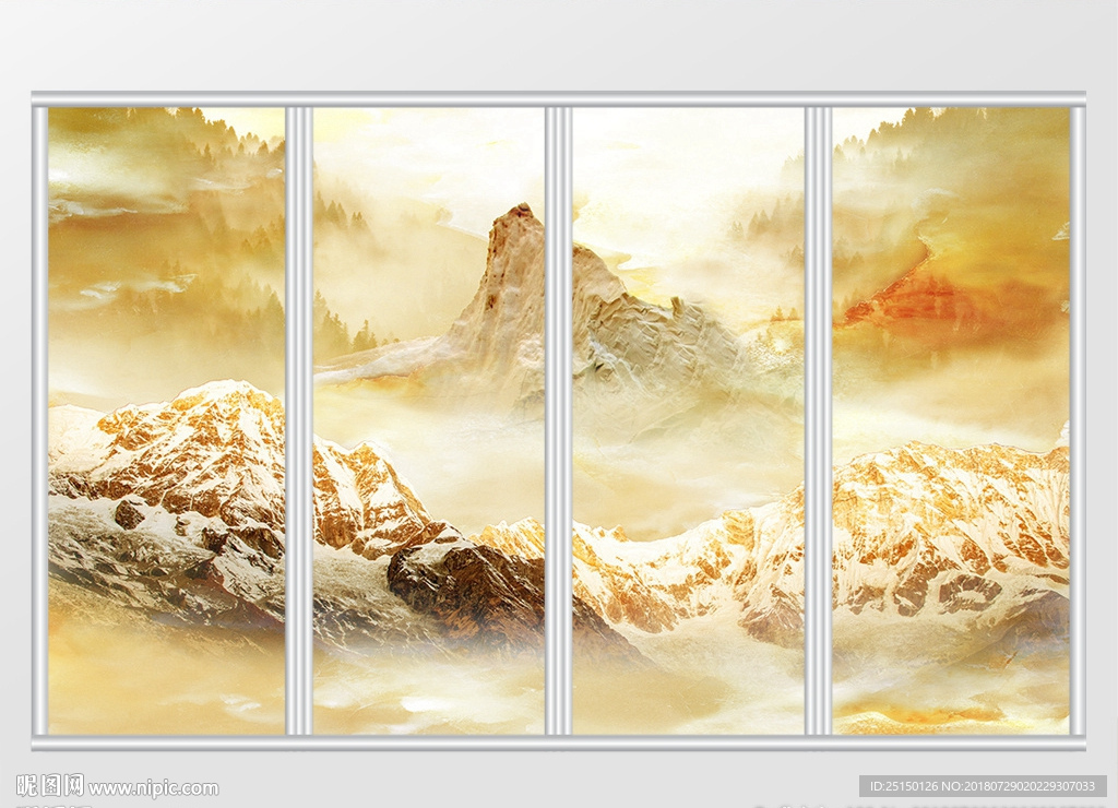 大理石纹山水风景移门