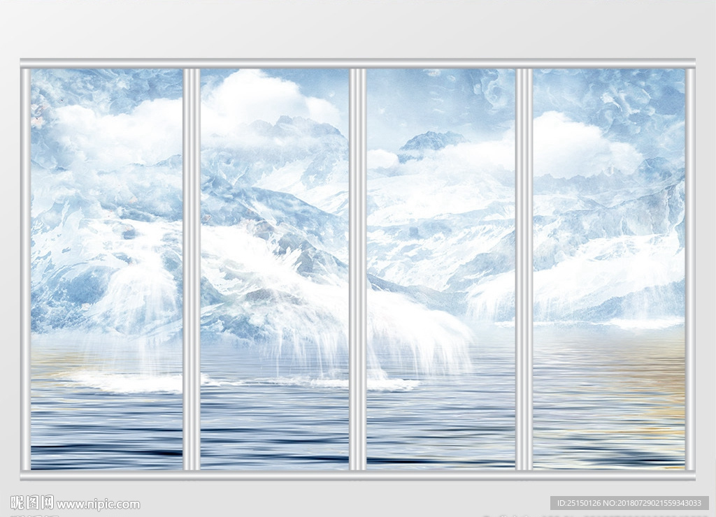 大理石纹山水风景移门