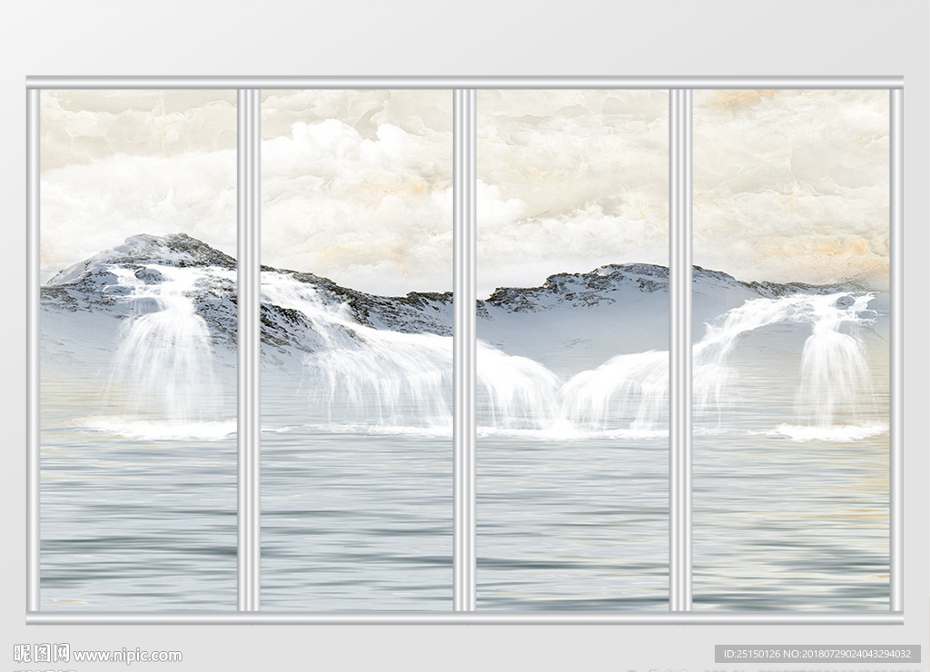 大理石纹山水风景移门