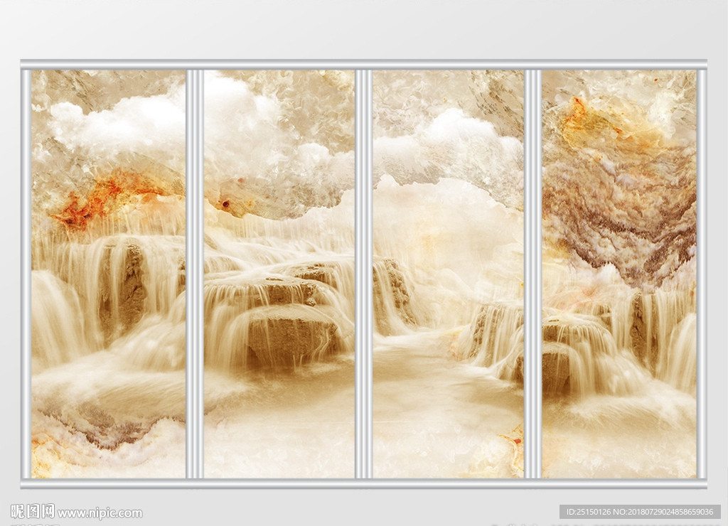 大理石纹山水风景移门