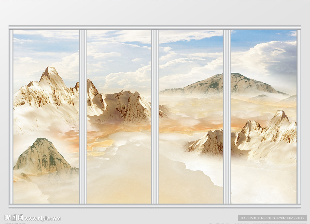 大理石纹山水风景移门