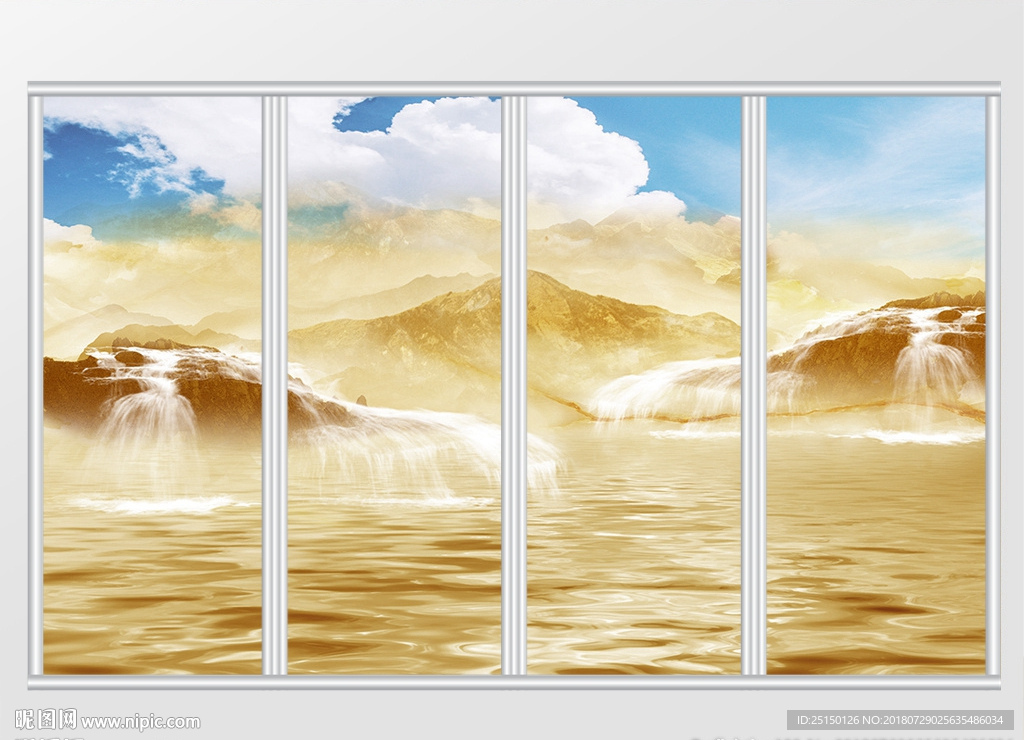 大理石纹山水风景移门
