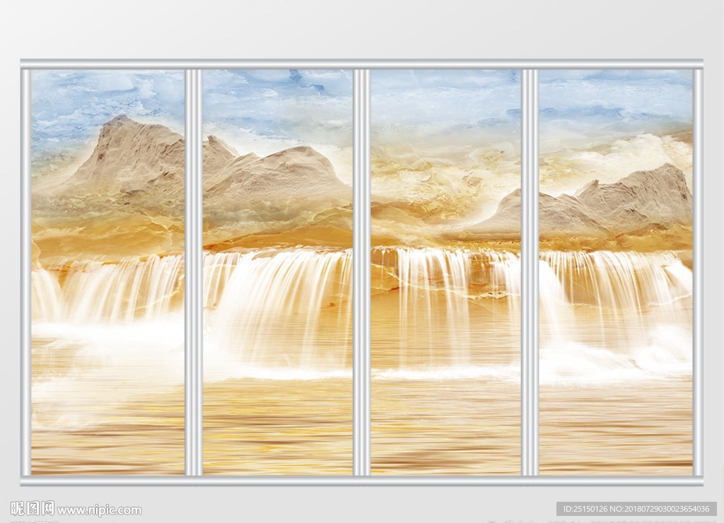 大理石纹山水风景移门